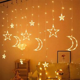 Star Moon Led Curtain Garland String Light Eid Mubarak Ramadan Decoration Islam Muslim Party Decor Al Adha Gift 220226263S