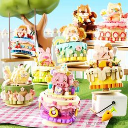 Blocks Creative Cute Cake Building Blocks Rabbit Bear Dog Teacup Cake Model Assembly Toys Desktop Decoration Children's Gift R230905