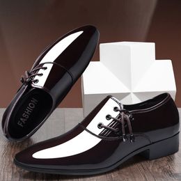 Dress Shoes Trending Italian Patent Leather for Men Business Shoe Lace Up Oxfords Plus Size Male Wedding Party Black 230905