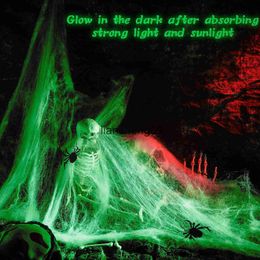 Party Decoration Glow in The Dark Spider Webs and Fake Spiders White Stretch Cobwebs for Halloween Indoor Outdoor Horror Decoration Prop x0905 x0905 x0907