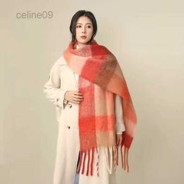 New Mohair Tassel Scarf for Women in Autumn Winter Thickened Cashmere Ac Plaid Warm Shawl Couple's Trendxn5x