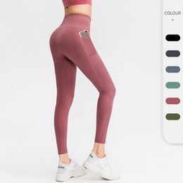 LU-32 Ladies Naked Yoga Trousers High -waist hips pocket tight sports pants high bomb -fast dry fitness pants Legging