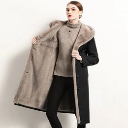 Womens Fur Faux Imitation Mink Liner Midi Coat Winter Plus Velvet Warm Hooded Drawstring Slim Waist Women Parka Jacket Overcoat 230904