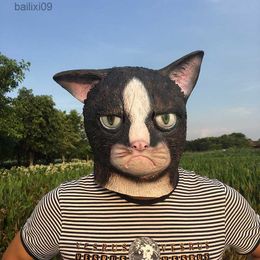 Party Masks Funny Angry Cat Halloween Cosplay Animal Masks Full Face Mask Latex Horror Masquerade Party Cat Costume Adult Mask T230905