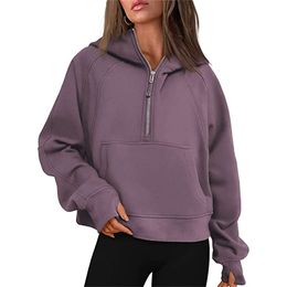 Crop hoodies for women Hoodies Womens lulu Scuba hoodies Oversized half zip cropped Sweatshirts Fleece gym sportswear Pockets Thumb Hole lululemens Autumn 1ess
