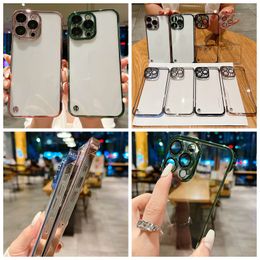 Camera Lens Protector Hard PC Case For Iphone 15 Plus 14 Pro MAX 13 12 11 Fine Hole Plastic Clear Transparent Metallic Chromed Plating Clear Smart Mobile Phone Cover