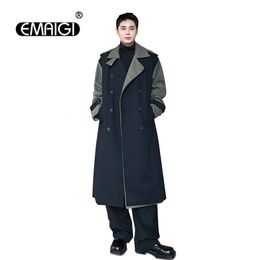Men's Trench Coats Autumn Winter Double Layer Placket Design Knee Length Long Coat Streetwear Vintage Windbreaker Jacket Outerwear 230904