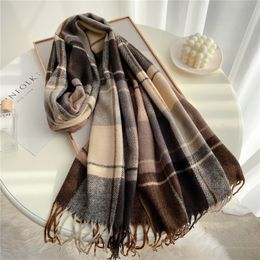 Scarves Thick Warm Winter Scarf Design Print Women Cashmere Pashmina Shawl Lady Wrap Tassel Scarves Knitted Men Foulard Blanket 230904