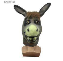 Party Masks Adult Creepy Funny Latex Donkey Horse Head Animal Mask Halloween Cosplay Zoo Props Party Festival Costumes Mask one size T230905