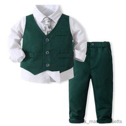 Daunenmantel für Jungen, Kinderanzüge für Jahre, grüne Weste, weißer Blazer, Outfits, formelle Piano-Show, grüne Hosen, Kinder-Kleidungsset für Jungen, Weihnachten, R230905