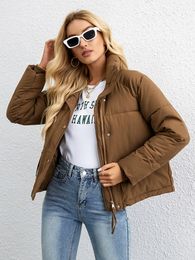 Womens Wool Blends Women Khaki Short Jacket Winter Parkas Zip Up Thick Solid Jackets Coats Female Loose Puffer Oversize Outwear 230905