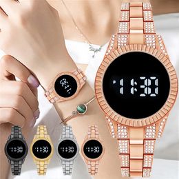 Wristwatches Ladies Steel Band Diamond Touch Screen LED Electronic Watch Womens Fashion Multifunctional 230905