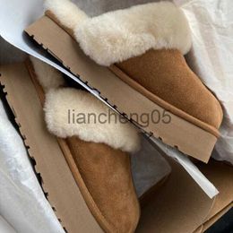 Slippers Winter Women Fur Slippers Warm Boots Platform Flip Flops 2023 New Short Plush Flats Home Cotton Shoes Suede Mules Ladies Boots X0905