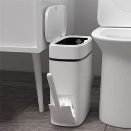 Kitchen Trash Bin Can and Toilet Brush Set Storage Bucket Rubbish for Bathroom Garbage 211229288E