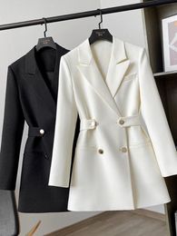 Womens Suits Blazers White Womens Suit Jacket Spring Fashion Chic Double Breasted Slim with Belt Vintage Office Blazer for Women Elegant 230904