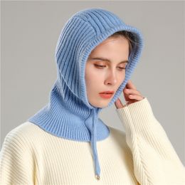 Beanie/Skull Caps Women Knitted Balaclava Scarf Adjust Beanies Neck Scarves Woolen Yarn Winter Warm Outdoor Magic Hat Ring Pullover Cap Muffler 230905