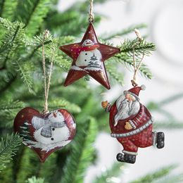 Christmas Decorations Vintage Painted Iron Santa Hanging Figurine Ornament Decor Xmas Tree Decoration Party Supplies Year Gift 2024 230905