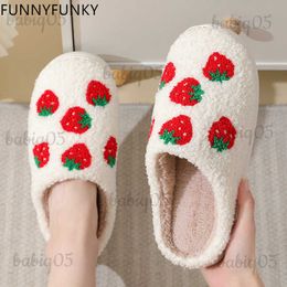 Slippers Strberry Slippers with Flag Fluffy Faux Fur Short Plush House Slippers Shoes for Women Female Comfy Home Flats Slip-on Slides babiq05