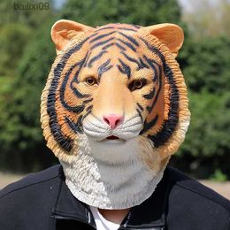 Party Masks Tiger mask animal latex Halloween horror COS Zodiac Year of the Tiger will perform Tik Tok props tiger headgear. T230905