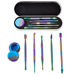 6 in 1 Carving Tool Stainless Steel Wax Oil Tin Set with Silicone Jars Portable Travel Cleaning Kit