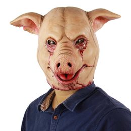 Party Masks Halloween Latex Pig Head Mask Scary animal mask Haunted House party Holiday dress up props 230905