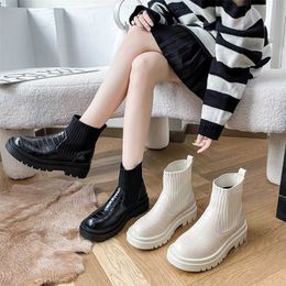 Women Boots Flying Weave Breathable Martin Boots Women's Autumn winter Thick Sole Round Head Short Boot 230830