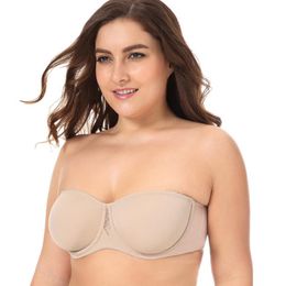 Women's Multiway Smooth Underwire Convertible Straps Non Padded Plus Size Strapless Bra304j