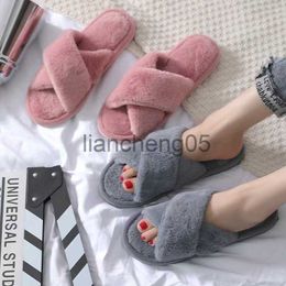 Slippers Slippers Women 2023 Womens Fur Slippers Winter Shoes Big Size Home Plush Warm Slipper Women Indoor Warm Fluffy Cotton Shoes X0905