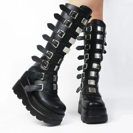 New Trend European and American Metal Buckle Thick Sole High Boots Women's Large Boots For Girls Party Shoes 35-43