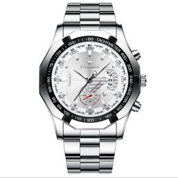 FNGEEN Brand White Steel Quartz Mens Watches Crystal Glass High Definition Luminous Watch Date 44MM Diameter Personality Stylish M212x