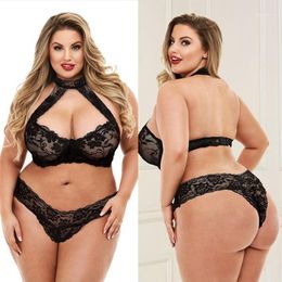 New Lingerie Sets Plus Size Women Sexy Underwear Erotic Bra And panties Halter Lace Suit For Fat Female 3XL - 5XL Sleepwear1255k