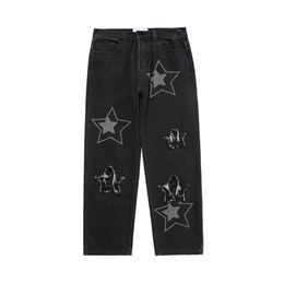 Men's Jeans 2021 Black Jean Streetwear Men Clothing Star Graphic Baggy Pants Ripped Y2k Pantalones De Hombre Cargo Wide Leg P294G