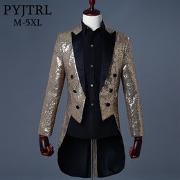 PYJTRL 2018 Men Gold Silver Red Blue Black Sequin Slim Fit Tailcoat Stage Singer Prom Dresses Costume Wedding Groom Suit Jacket200A