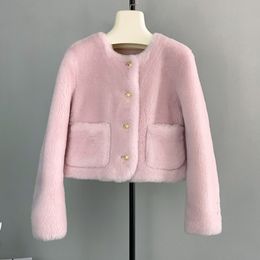 Womens Fur Faux RosEvans Short Solid Colour Sheep Cut Wool Thick Coat Autumn Winter Lamb Jacket Single Breasted Oneck Warm 230904