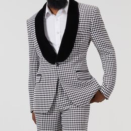 Mens Suits Blazers Houndstooth Tweed Custom Male Blazer Hombre Casual 2 Pieces Wedding Suit Jacket Pants Coat Terno Masculinos Completo 230904