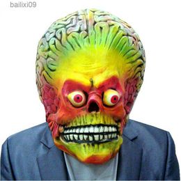 Party Masks Attacks Martian Soldie Halloween Mask Full Head Latex Scary Alien Brain Party Mask UFO Mars Cosplay Costume Props T230905