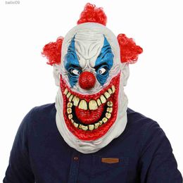 Party Masks Funny Joker Red Hair Clown Cosplay Mask Halloween Scary Latex Helmet Carnival Party Costume Masks Adult T230905