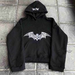 Men's Hoodies Sweatshirts Y2K Hoodie Black Harajuku Hip Hop Bat Graphic Print Oversized Hoodie Sweatshirt Men Women New Rock Retro Gothic Tops Streetwear T230905