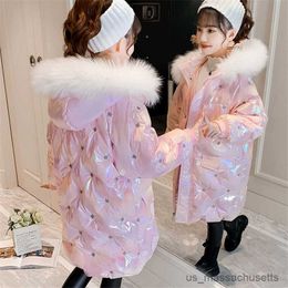 Down Coat Children's Winter Jacket Girls Pink Down Jacket Baby Padded Polka-dot Coat Kids Bright Face Long Clothes Hooded Waterproof R230905