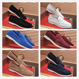 Fashion designer Loro walk flats men casual loafer soft suede leather LP shoes slip on Elastic Beef Tendon Bottom shoes for man women with box 35-46