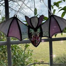 Party Decoration Acrylic Halloween Bat Stained Suncatcher Gothic Colourful Bat Window Hanging Decoration Halloween Party Haunted House Horror Prop x0905