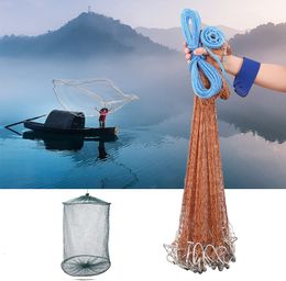 Fishing Accessories Upgraded American Hand Cast Net Easy Throw Fly 3648M Network Tool Small Mesh Strong Nylon Line Sinker 230904