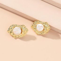 Stud Earrings Bohemia Fashion Trend For Women Golden Alloy Plating Inlaid With Natural Pearls Irregular Vintage Piercing Cute Jewellery