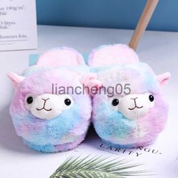 Slippers Cute Cartoon Alpaca House Women Fur Slippers Winter Warm Plush Parent-Child Floor Slides Indoor Bedroom Girls Fluffy Slippes X0905