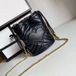 Brand New Fashion women's shoulder bags Classic bucket bag real leather black color Luxury bags tote bags chain strape Drawstring handbag