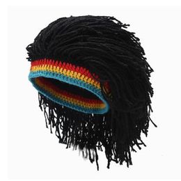 Beanie/Skull Caps Rasta Wig Beanie Caps For Men Handmade Crochet Winter Warm Hat Gorros Halloween Holiday Birthday Gifts Funny Party Balaclava 230905