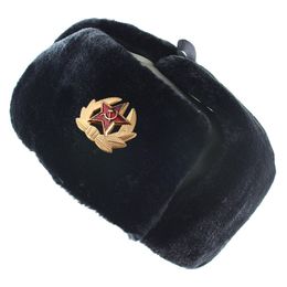 BeanieSkull Caps Soviet Military Badge Russia Ushanka Bomber Hats Pilot Trapper trooper Hat Winter Faux Rabbit Fur Earflap Men Snow 230904