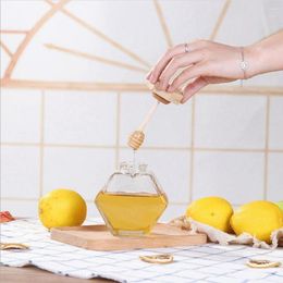 Storage Bottles Kitchen Cork Lid With Wooden Dipper Transparent Hexagon Dispenser Container Honey Jar Pot