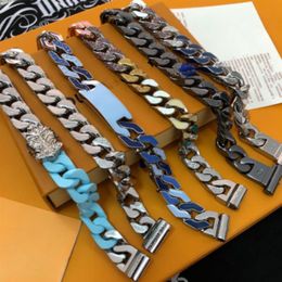 Top Design The Classic man Bracelet Chain Luxury Jewelry Diamond 316L Titanium steel Engrave Colored Enamel Thick Links Patches217L