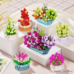 Blocks 6Pcs Creative and Interesting Bonsai Flower Tabletop Decoration Decorations Micro Building Blocks Toys Gifts R230905